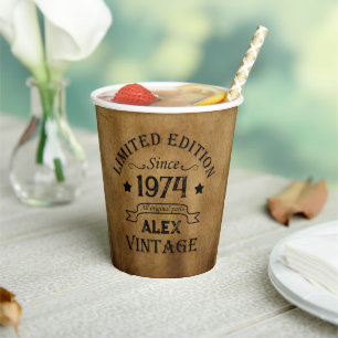 Personalised fifty vintage 50th birthday party paper cups