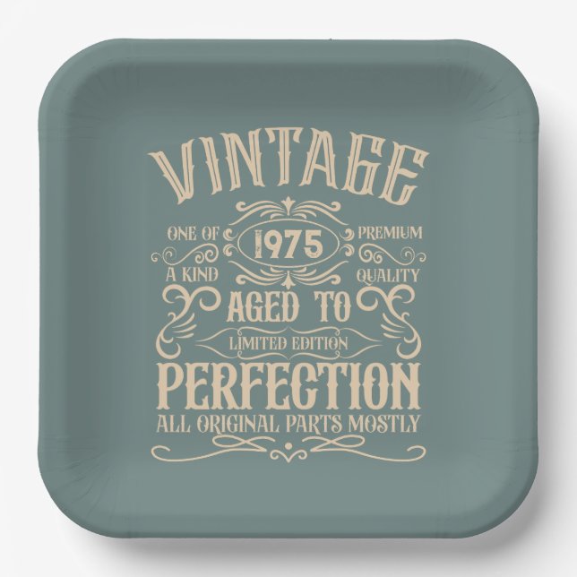 Personalised fifty vintage 50th birthday party paper plate (Front)