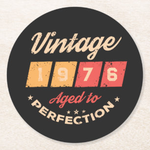 Personalised fifty vintage 50th birthday party round paper coaster
