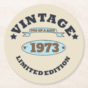 Personalised fifty vintage 50th birthday party round paper coaster