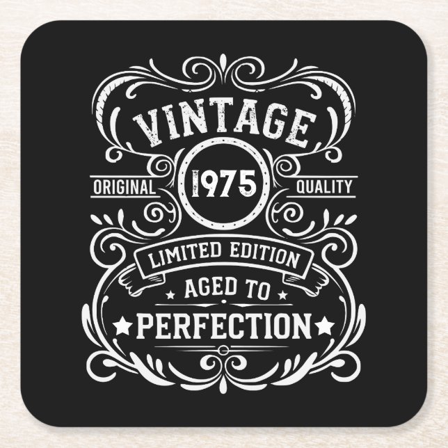 Personalised fifty vintage 50th birthday party square paper coaster (Front)
