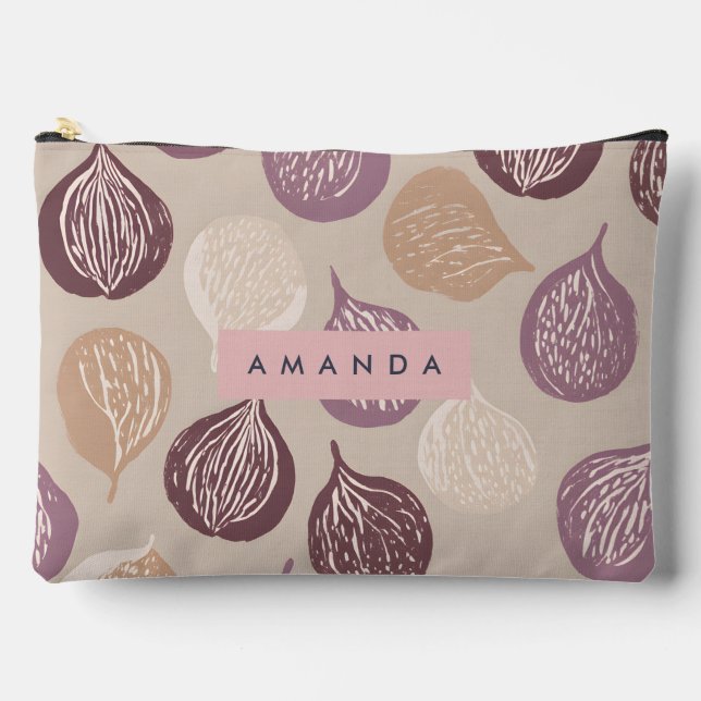 Personalised Fig Fruit Art in Warm Neutral  Accessory Pouch (Front)