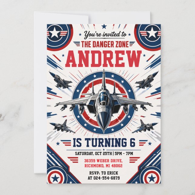 Personalised Fighter Pilot Birthday Invitation (Front)