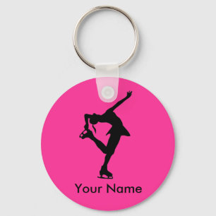 Personalised Figure Skater Key Chain - Bright Pink