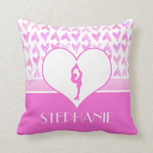 Personalised Figure Skater Pink Watercolor Hearts Cushion
