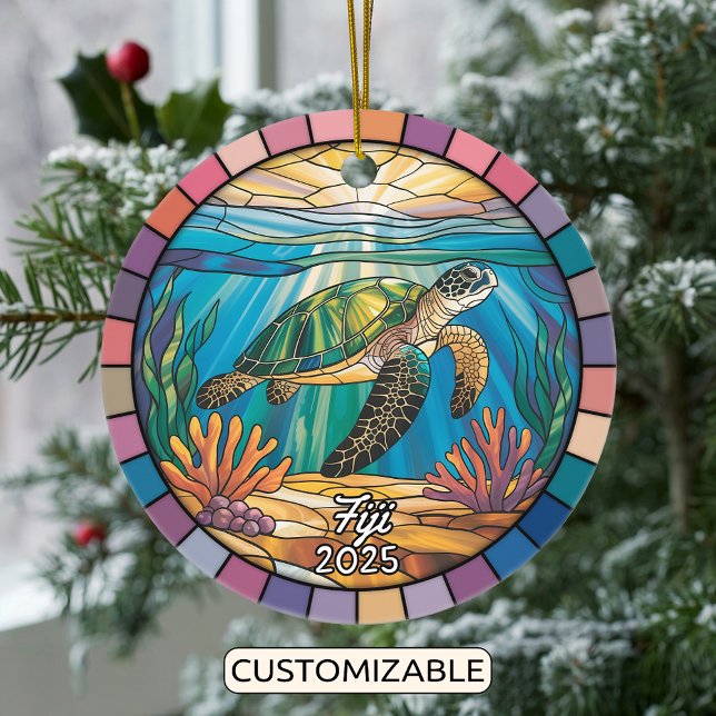 Personalised Fiji Ornament, Sea Turtle Ceramic Ornament (Creator Uploaded)