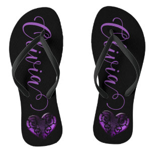 Personalised Filigree Goth Purple Heart Thongs