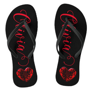 Personalised Filigree Goth Red Heart Thongs