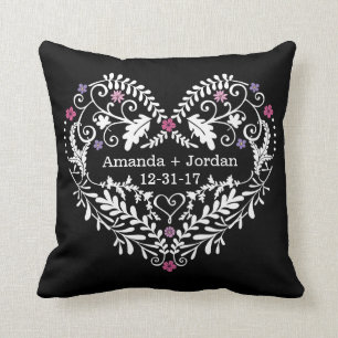 Personalised Filigree Heart, Wedding Date Names Cushion