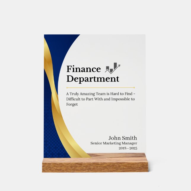 Personalised Finance Department  Acrylic Sign (Front)