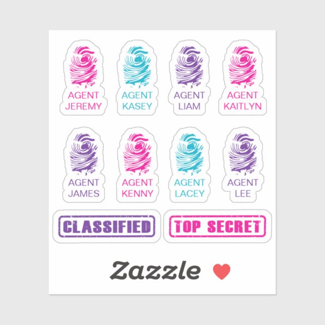 Personalised Fingerprint Spy Party Stickers (Sheet)