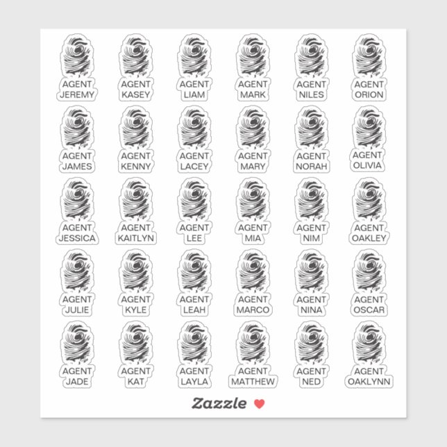 Personalised Fingerprint Spy Party Stickers (Sheet)