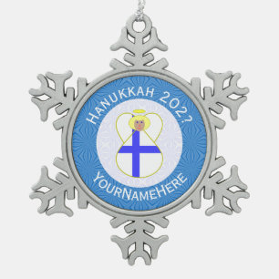 Personalised Finnish Angel Hanukkah Flag Snowflake Pewter Christmas Ornament