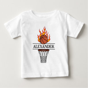 Personalised Fire basketball & hoop with name Baby T-Shirt