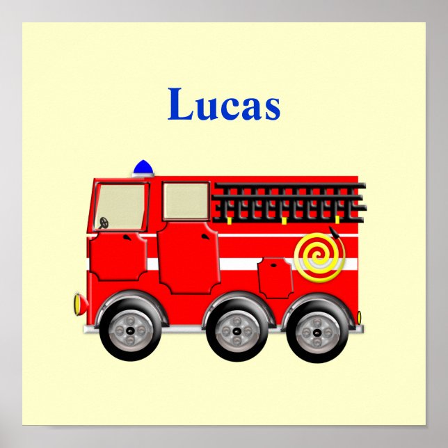 Personalised Fire Engine Boy's Cute Poster Print (Front)