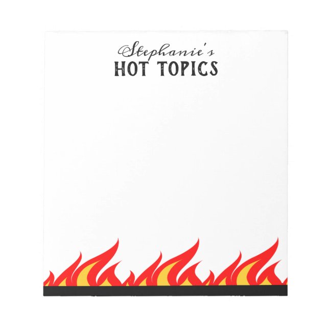 Personalised fire flames hot topic writing memo notepad (Front)
