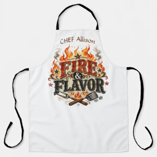 Personalised Fire & Flavour BBQ Apron Custom Nam