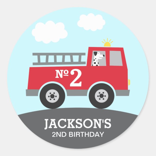 Personalised Fire Truck Birthday Classic Round Sticker (Front)
