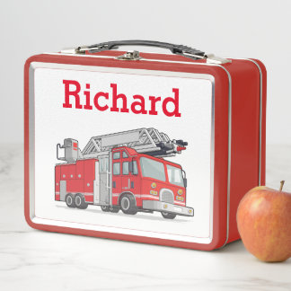 Personalised Fire truck kids name Metal Lunch Box
