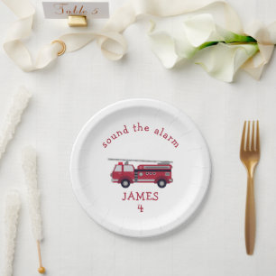 Personalised Fire truck Party Paper Plate