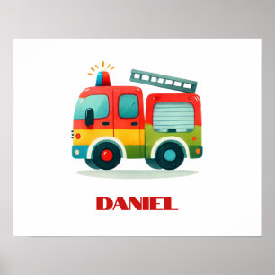 Personalised Fire Truck Poster for Boys