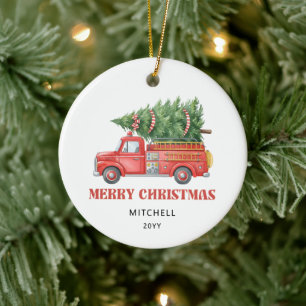 Personalised Firefighter Christmas Fire Truck Ceramic Ornament