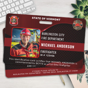 Personalised Firefighter Custom Employee Photo ID Badge