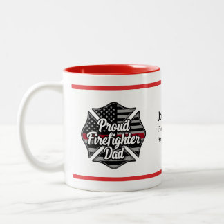 Personalised Firefighter Dad Name Thin Red Line Two-Tone Coffee Mug