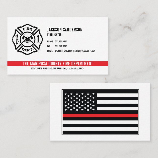 Personalised Firefighter Fire Department Logo Business Card (Front/Back)