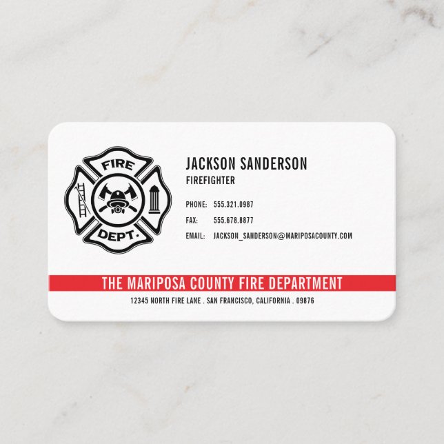 Personalised Firefighter Fire Department Logo Business Card (Front)