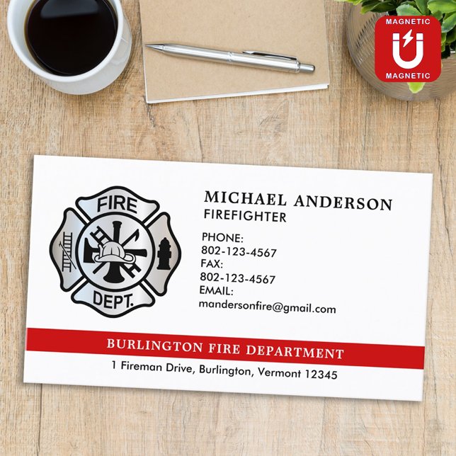 Personalised Firefighter Fire Department Logo Magnetic Business Card (Creator Uploaded)