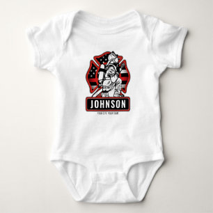 Personalised Firefighter Fire Dept Patriotic Flag  Baby Bodysuit