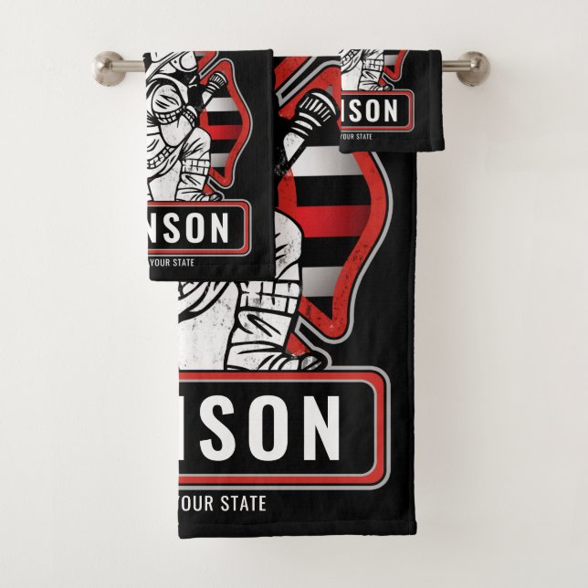 Personalised Firefighter Fire Dept Patriotic Flag Bath Towel Set (Insitu)