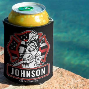 Personalised Firefighter Fire Dept Patriotic Flag  Can Cooler