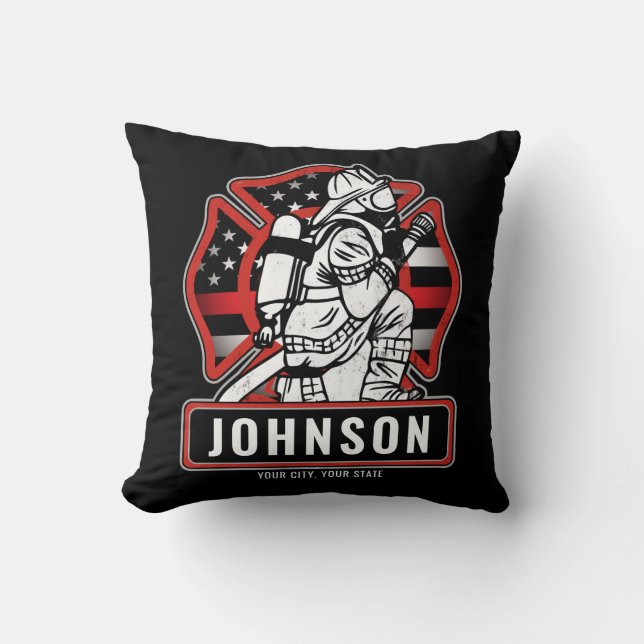 Personalised Firefighter Fire Dept Patriotic Flag Cushion (Front)
