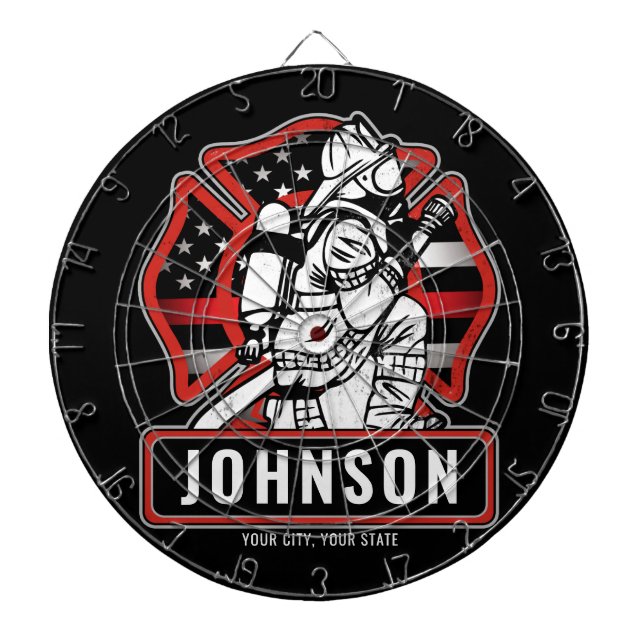 Personalised Firefighter Fire Dept Patriotic Flag Dartboard (Front)