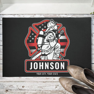 Personalised Firefighter Fire Dept Patriotic Flag  Doormat