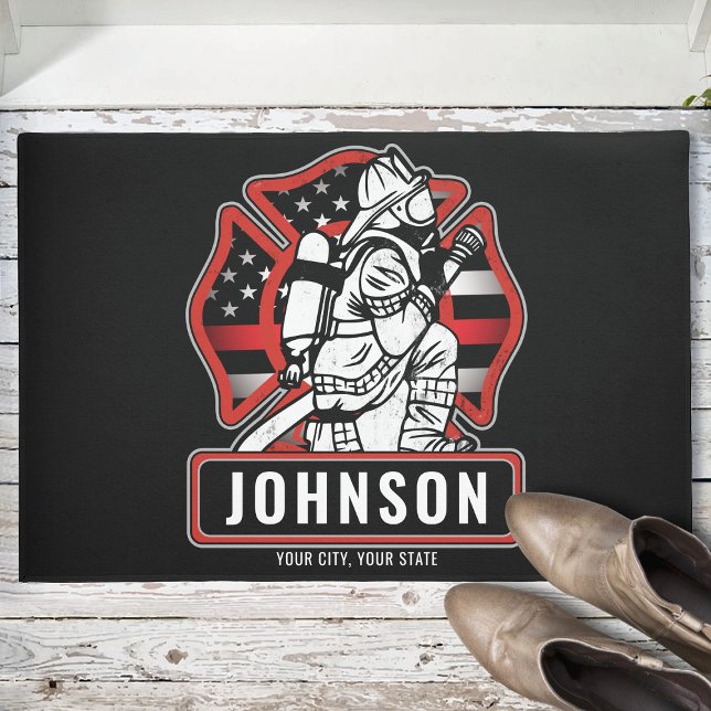 Personalised Firefighter Fire Dept Patriotic Flag  Doormat (Creator Uploaded)