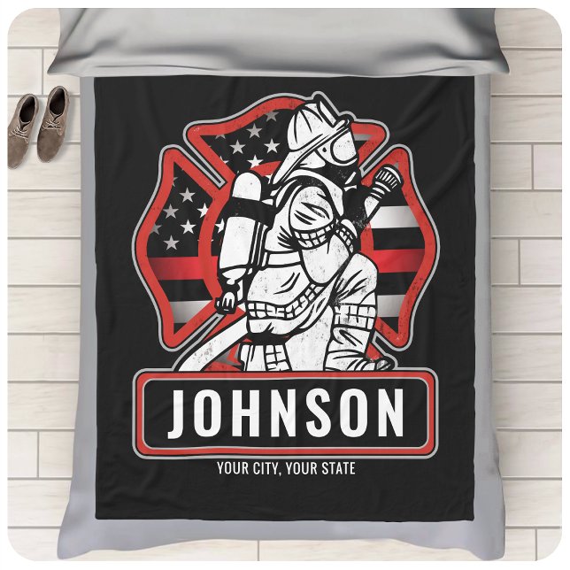 Personalised Firefighter Fire Dept Patriotic Flag Fleece Blanket (Creator Uploaded)