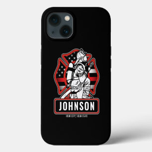 Personalised Firefighter Fire Dept Patriotic Flag iPhone 13 Case
