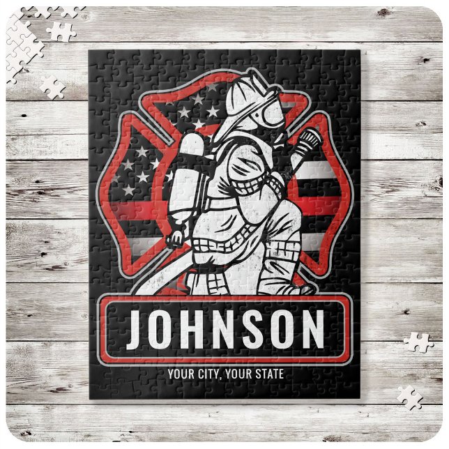 Personalised Firefighter Fire Dept Patriotic Flag Jigsaw Puzzle (Creator Uploaded)