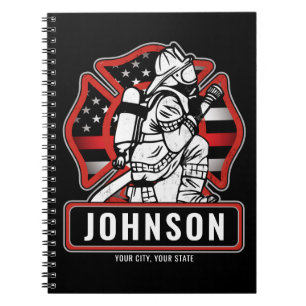 Personalised Firefighter Fire Dept Patriotic Flag Notebook