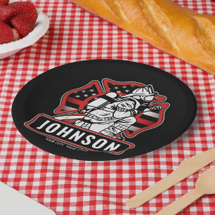 Personalised Firefighter Fire Dept Patriotic Flag Paper Plate