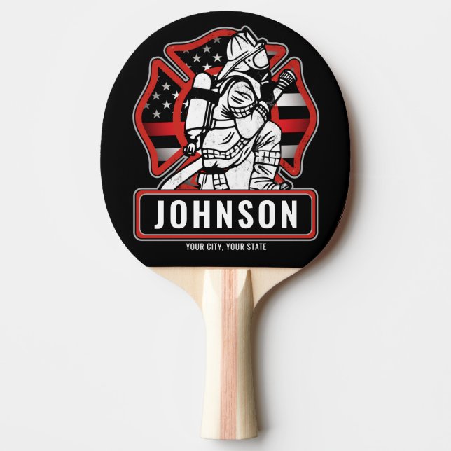 Personalised Firefighter Fire Dept Patriotic Flag Ping Pong Paddle (Front)