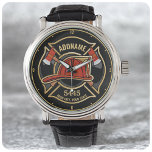 Personalised Firefighter Fireman Fire Department Watch<br><div class="desc">Firefighter NAME Fireman Fire Department design - Emblem with Red Helmet and Axe. Customise with your Name,  Station/Dept Number and location.</div>
