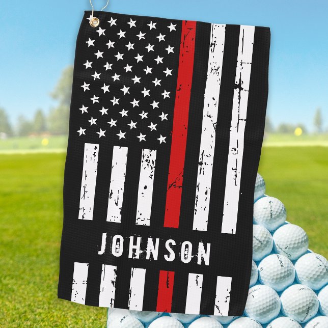 Personalised Firefighter Flag Thin Red Line Golf Towel (Creator Uploaded)