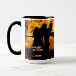 Personalised Firefighter Flames Mug