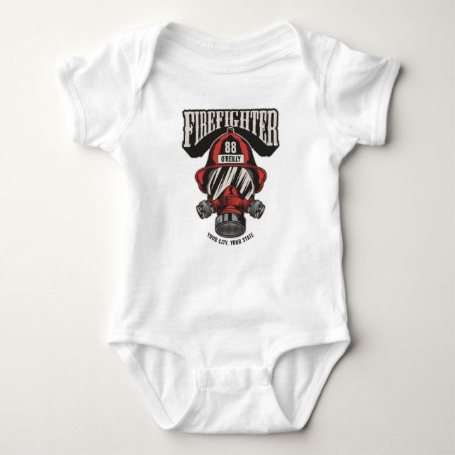 Personalised Firefighter Mask Fire Dept Helmet  Baby Bodysuit (Front)