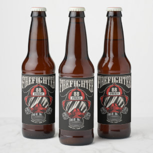 Personalised Firefighter Mask Fire Dept Helmet Beer Bottle Label