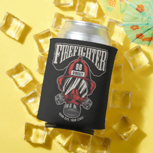 Personalised Firefighter Mask Fire Dept Helmet Can Cooler